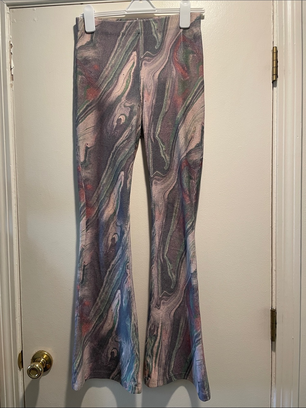 Damson Madder Peggy Marble Print Ribbed Flare Pants - Size 8